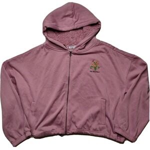 Mighty Fine THE WILD ROSE Pink Crop Zip Hoodie Faux Fur Hood - Women 2XL NEW